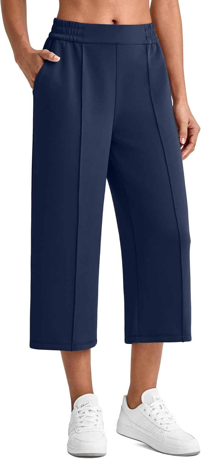 G4Free Smoofit Capri Pants for Women Wide Leg Yoga Pants High Waist Summer Travel Casual Pants with Pockets