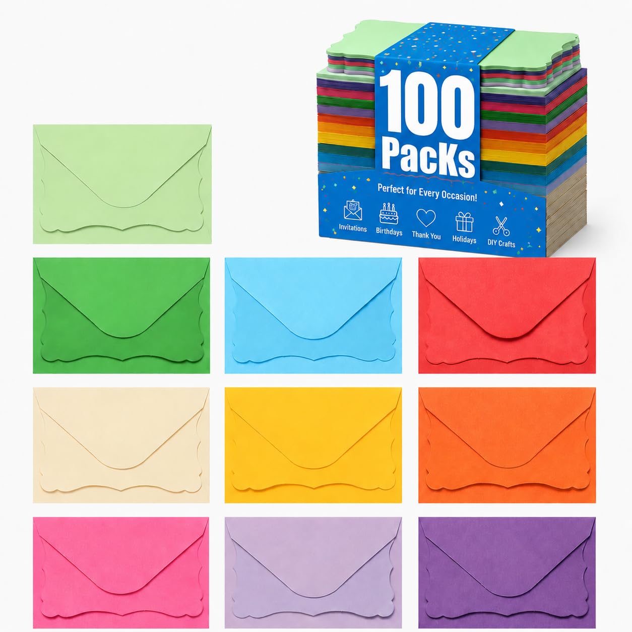 Photo 1 of 100 Pack Mini Cards with Envelopes, Small Colorful Blank Note Cards with Self-Adhesive Envelopes, Prayer Board Suppies, Tiny Business Card Envelopes(4 x 2.7 Inches, 10 Colors) (Multicolored)