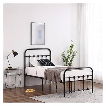 Amazon｜シェルデコレーションツインブラックアイアンベッド付き
