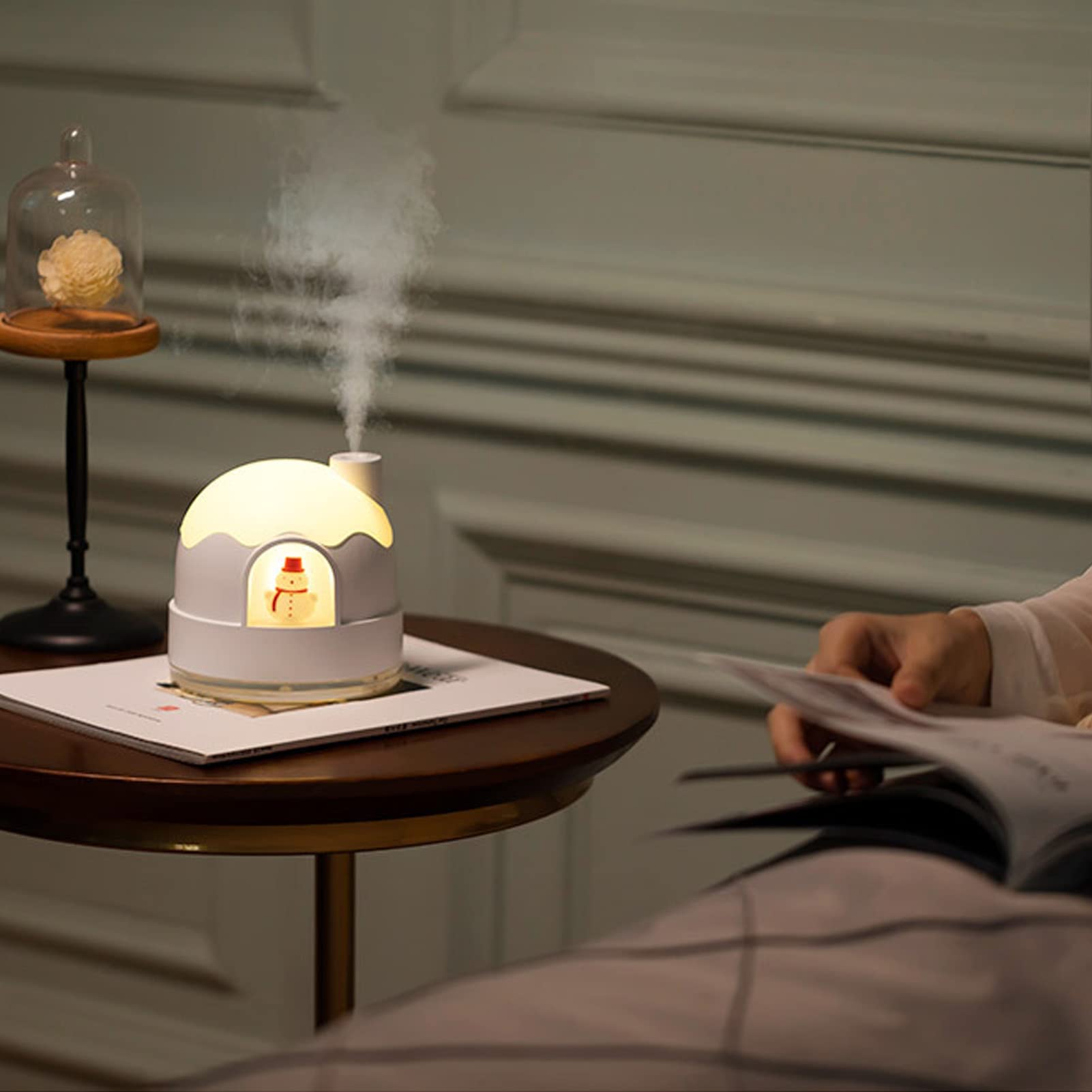 Humidificador de niebla fría con luz nocturna, humidificadores ultrasónicos silenciosos for dormitorio, apagado automático, lindos humidificadores con diseño de casa de nieve for bebés, guardería, tod