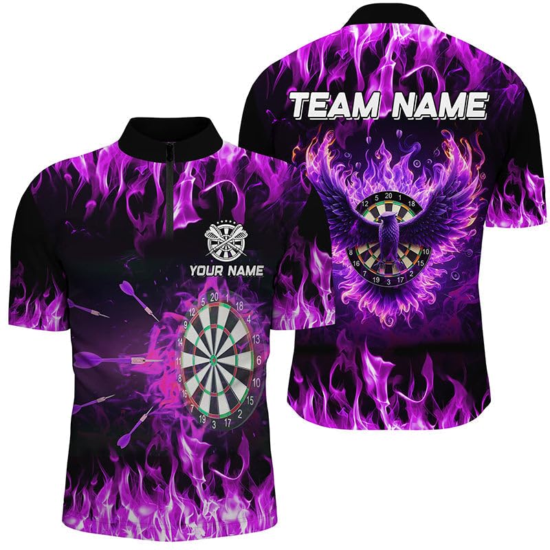 Personalisierte lila Dartscheibe mit Feuerflammen-Adler - Darts-Shirts für Herren & Damen - Individuelle Darts-Team-Trikots T1646