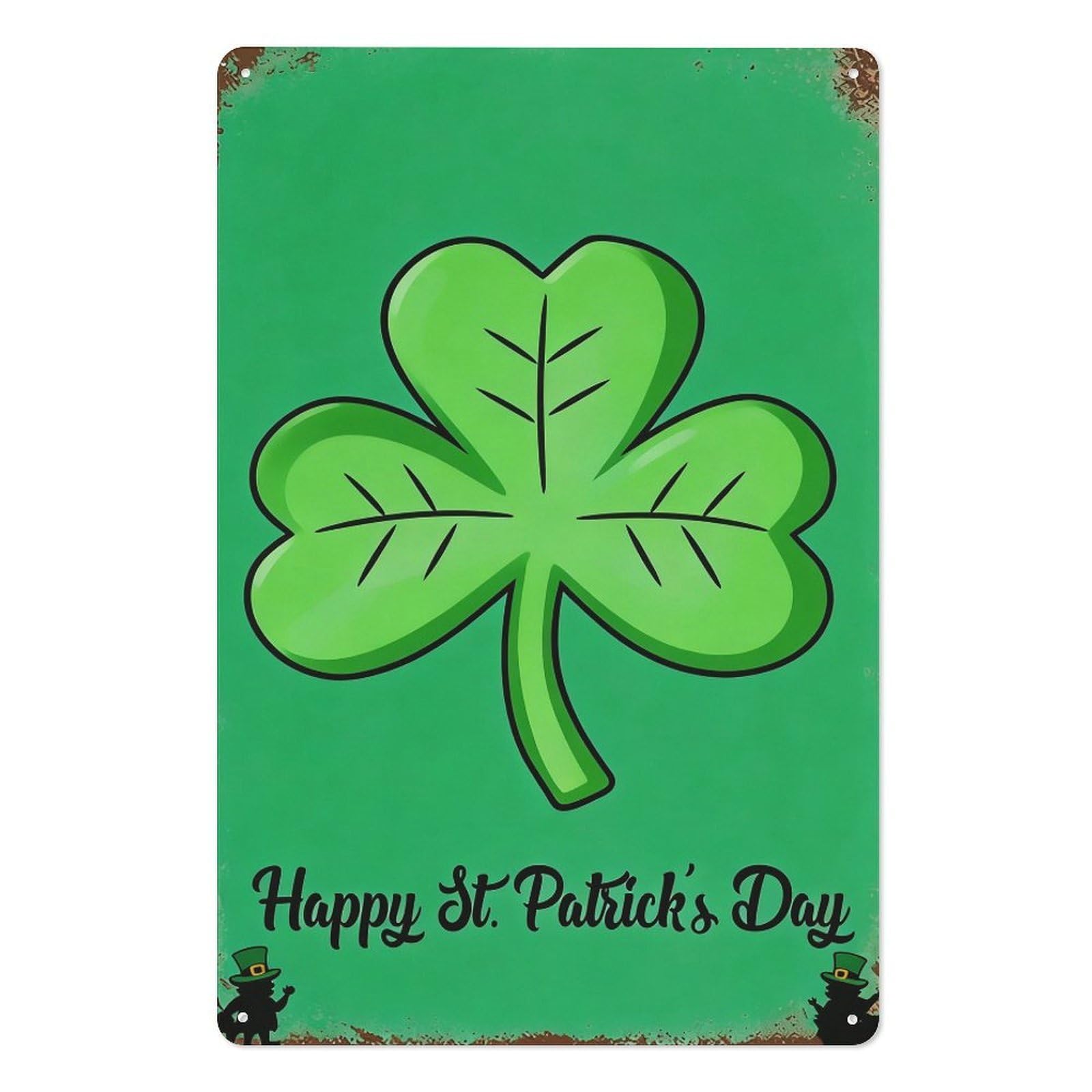 peiyeety Happy St Patrick’s Day Four Leaf Clover Metal Tin Sign 8x12 Inch – Green Holiday Wall Decor Wall Art Plaque for Party or Celebration