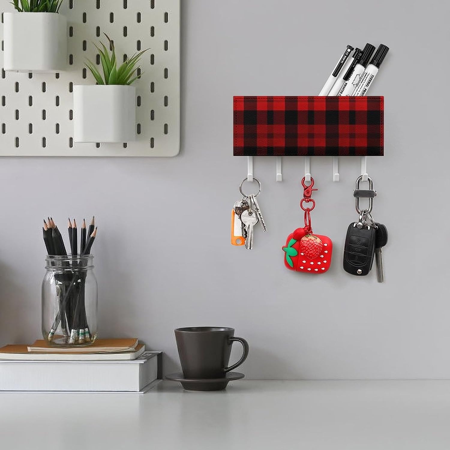 Plaid Key & Mail Holder Wall Mount with 5 Hooks image 5