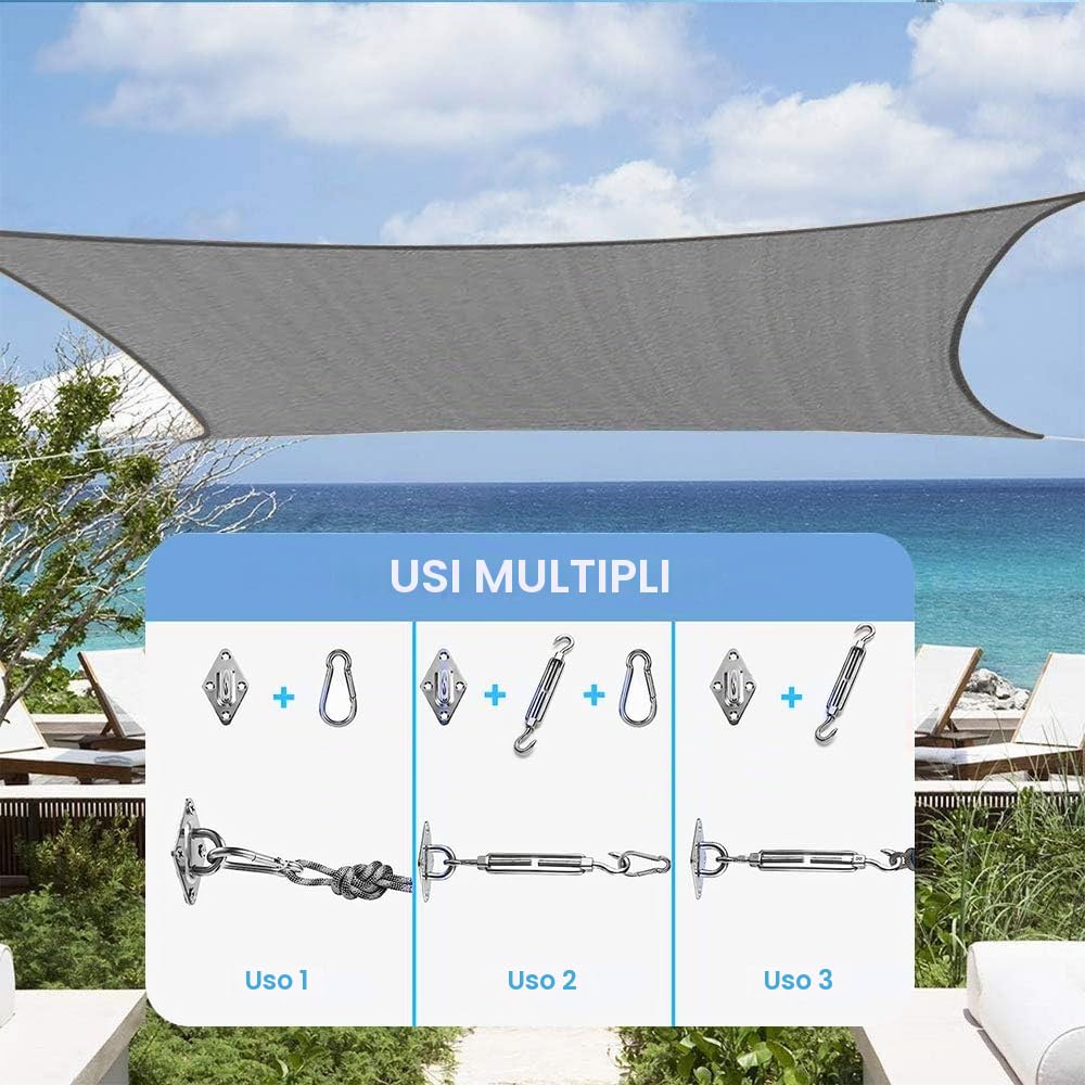 Vela Ombreggiante Rettangolare,Tenda a Vela per Esterno 3x4 m,Tenda Parasole Impermeabile Rettangolare,Telo Parasole per Esterni,con Kit di Montaggio,Protezione UV 98%,per la Terrazza,il Campeggio