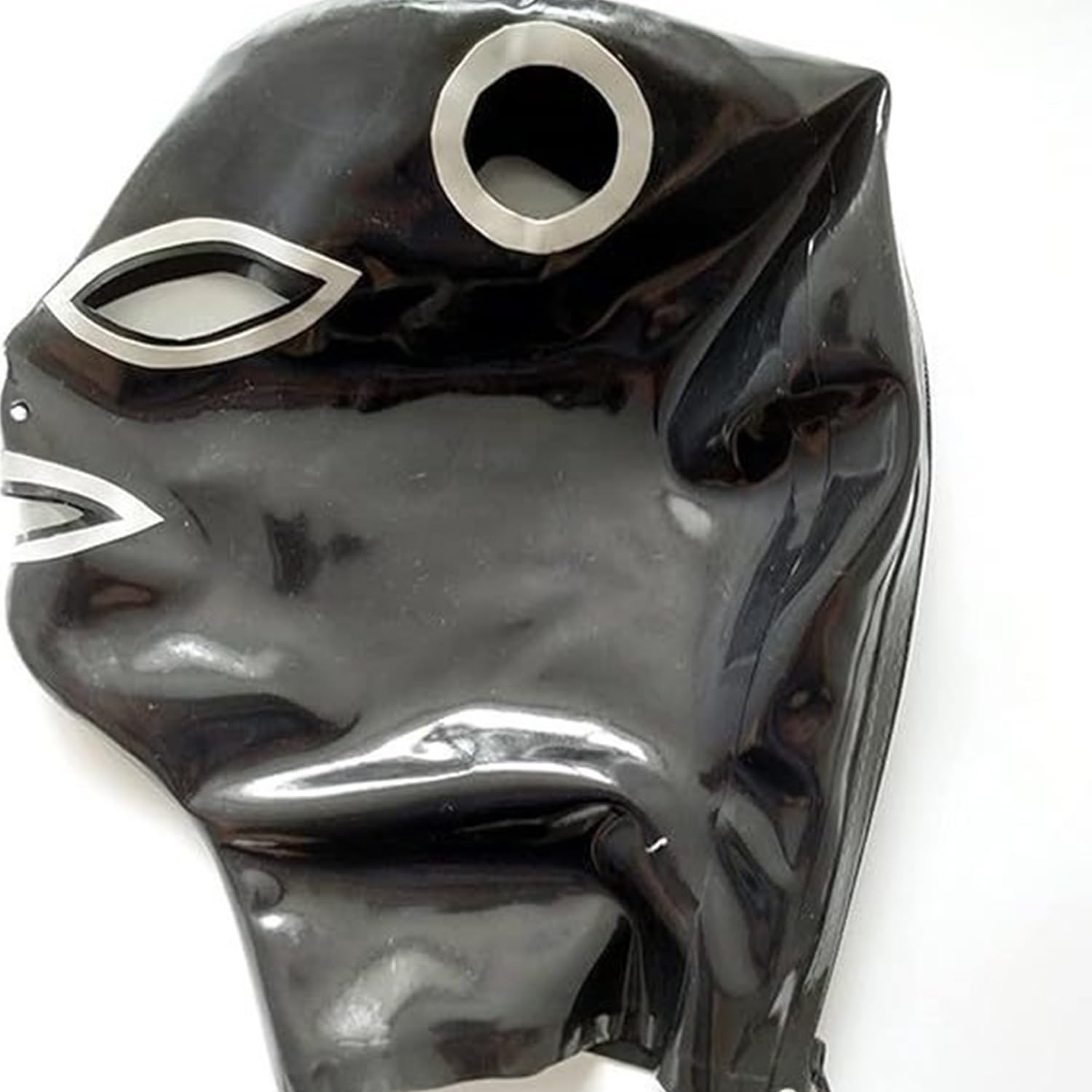 WXLPCGO Latex Hood with Hair Holes Rubber Head Mask Open Eyes Mouth Back Zipper Natural latex for Unisex Cosplay Club(Size:XS-60CM)