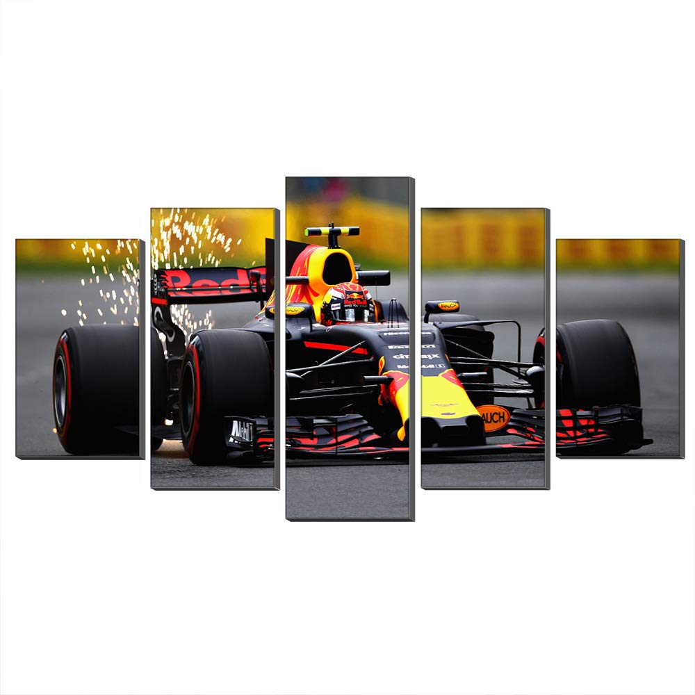 Cadeau idéal F1 pour passionné : tableau voiture de course sur toile 5 panneaux encadrés