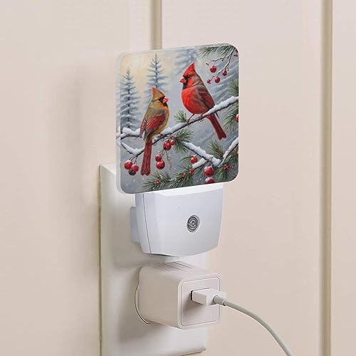 Miniatura 8 de Luz nocturna de Cardenales de Navidad, paquete de 2 luces nocturnas de Navidad enchufables del atardecer al amanecer, luz nocturna LED para