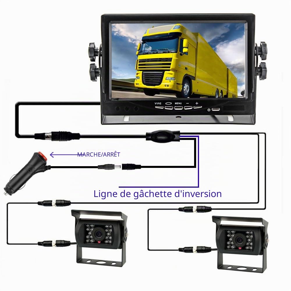 pumpkin1: 4P 2 x 18LED IR Vision Nocturne Étanche Inverser Caméra de recul avec 15M Câble d'aviation+12V-24V 7 "TFT LCD HD Moniteur de Voiture pour Grand/Camion/Bus/Caravane
