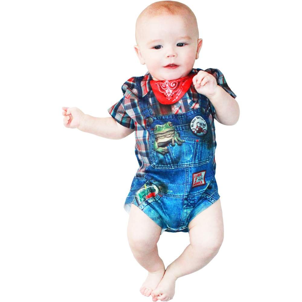 Infant Boys Faux Hillbilly Baby Romper Costume Onesie (6 Months) Multi