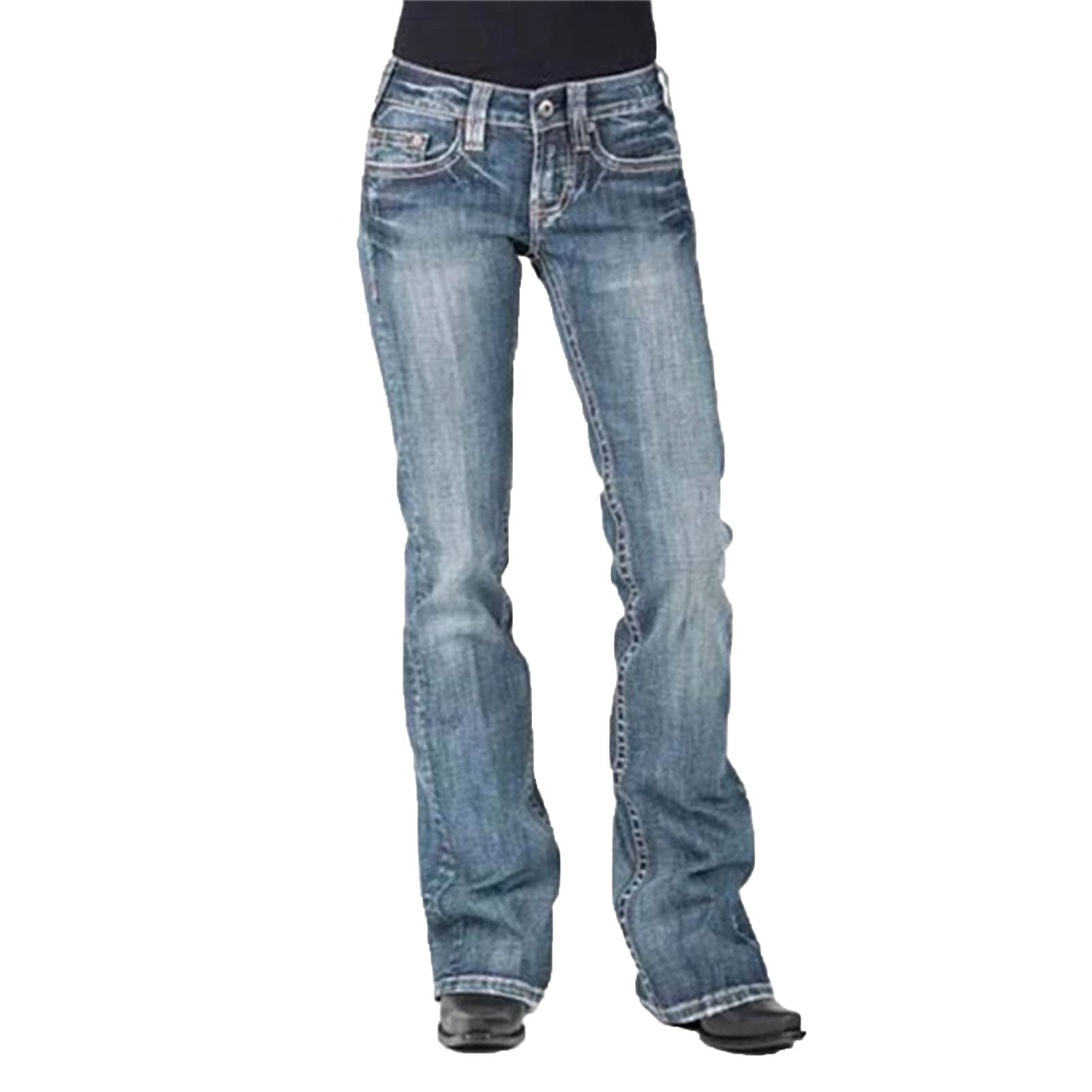 Women's Mid Rise Stretch Boot Cut Jean Retro Loose Fit Slimming Denim Pants Vintage Washed Wide Leg Jean Trousers (Light Blue,X-Large)