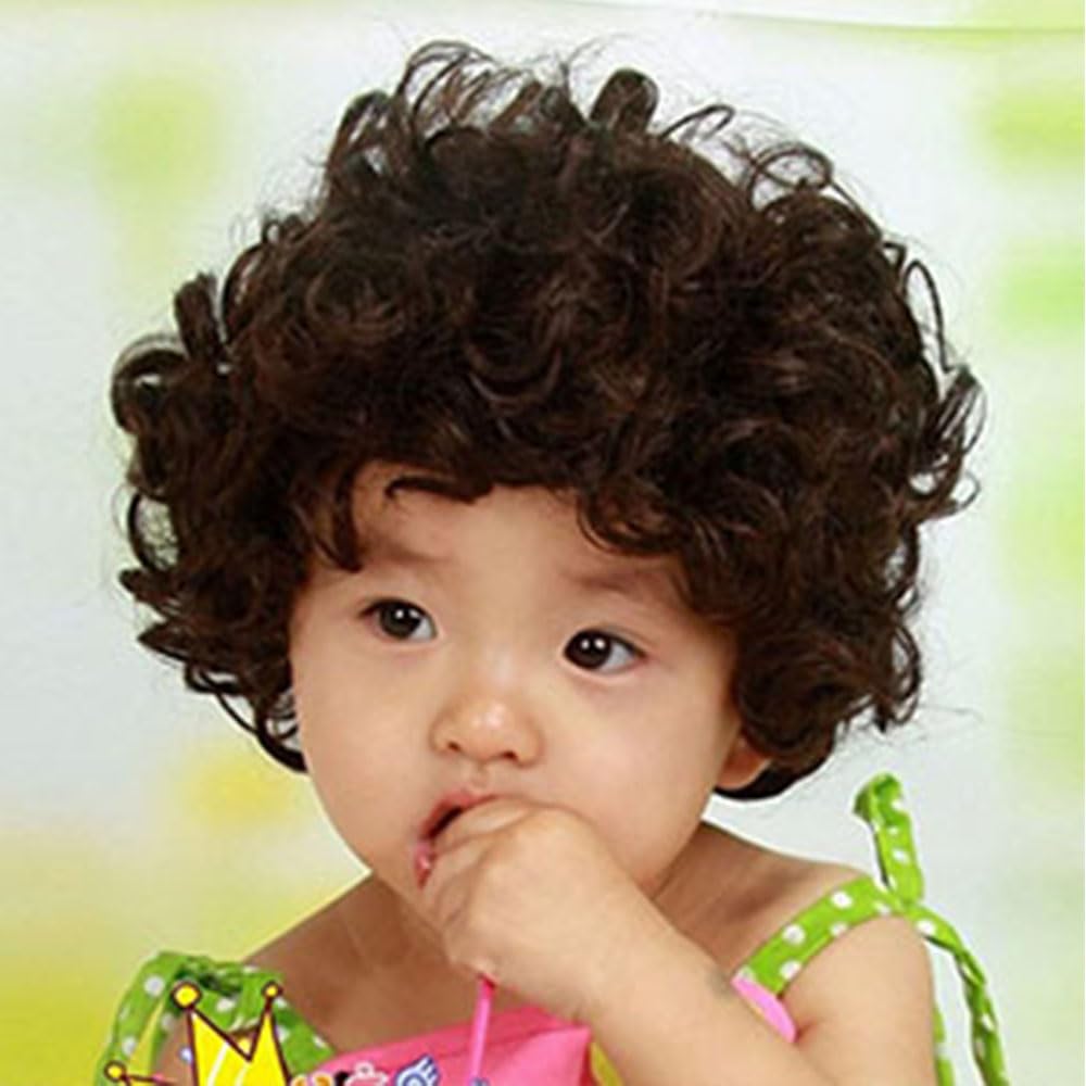 Zulaniu Brown kid Short Curly Wave Cosplay Wig for Boys Child Adjustable Costume Cosplay Hairs