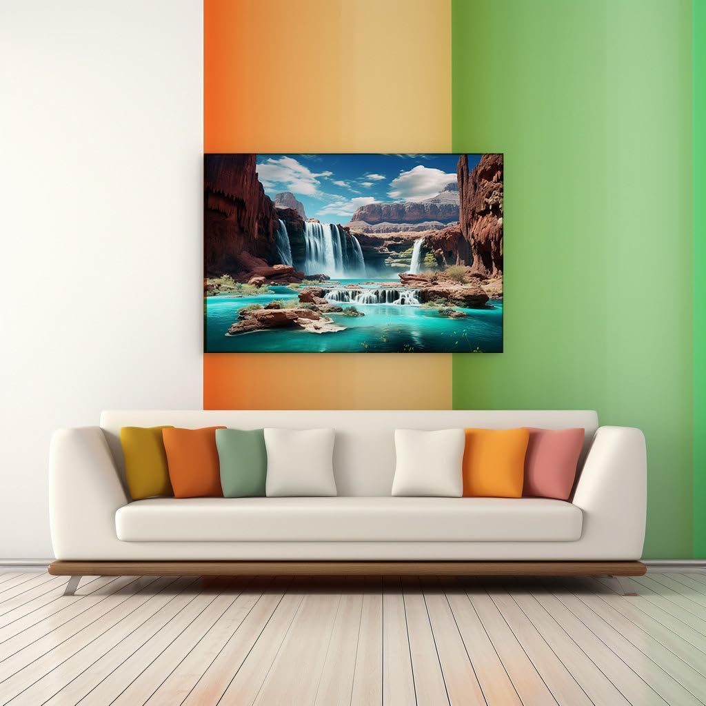 Canvas for Living room. Whispering Cliffs and Serene Waters: Discover Nature's Majestic Symphony, 27 x 18 inch Canvas Wall Art - Beach Sunsets And Sunrises - Modern Home Decor