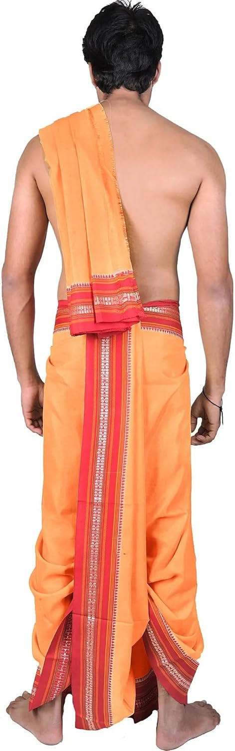 Dhoti and Veshti Set with Temple Border - Viscose - Image 2