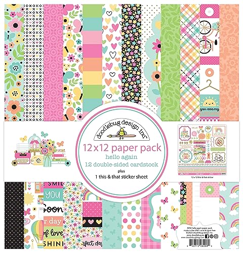 Papier Doodlebug Hello Again 12x12 motifs recto verso de haute qualité