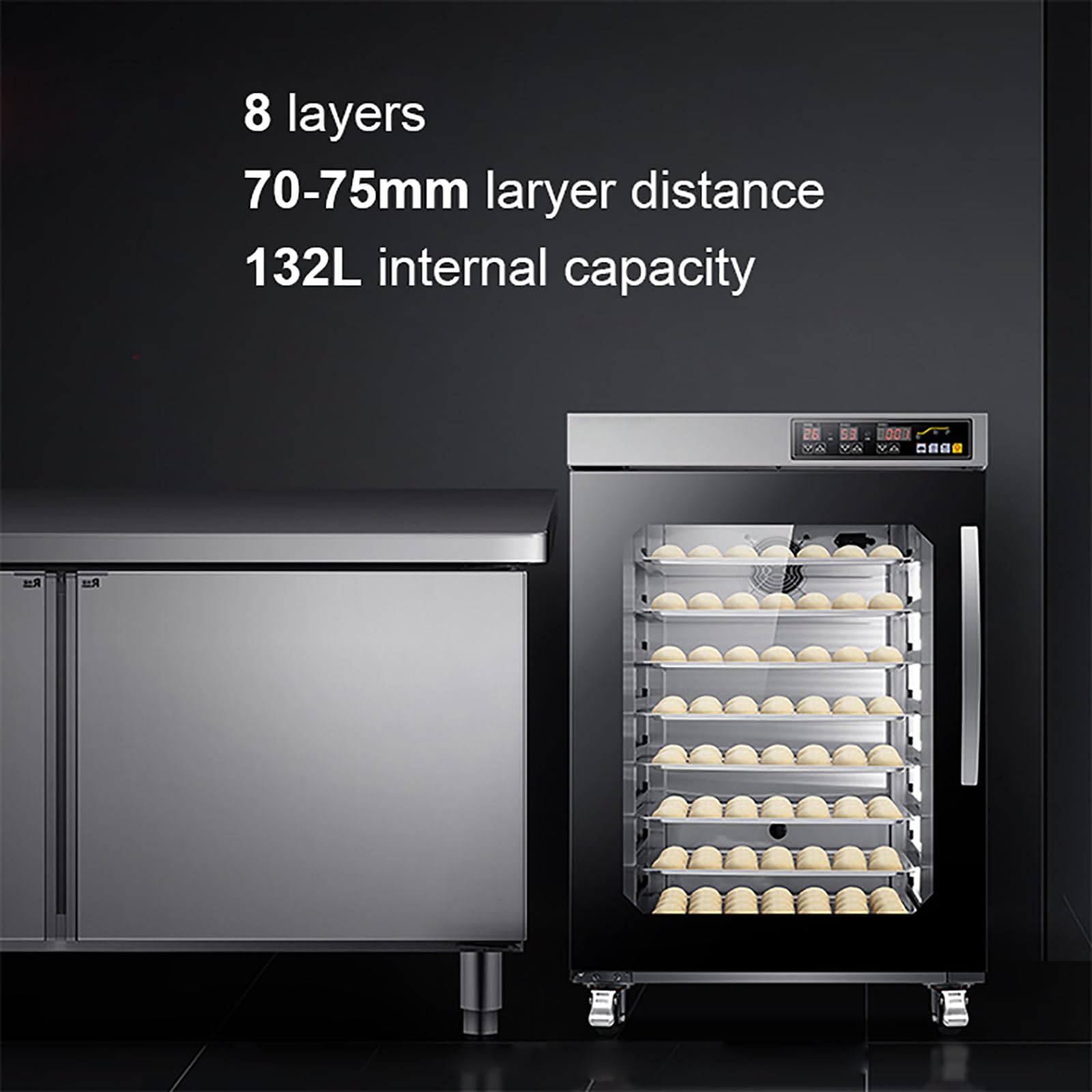 Gabinete De Fermentación De Masa, Caja De Fermentación para Hornear Comercial + Horno Eléctrico, 8 Capas 132L De Gran Capacidad, Humidificación por Vapor Y 12 Funciones De Menú De Memoria