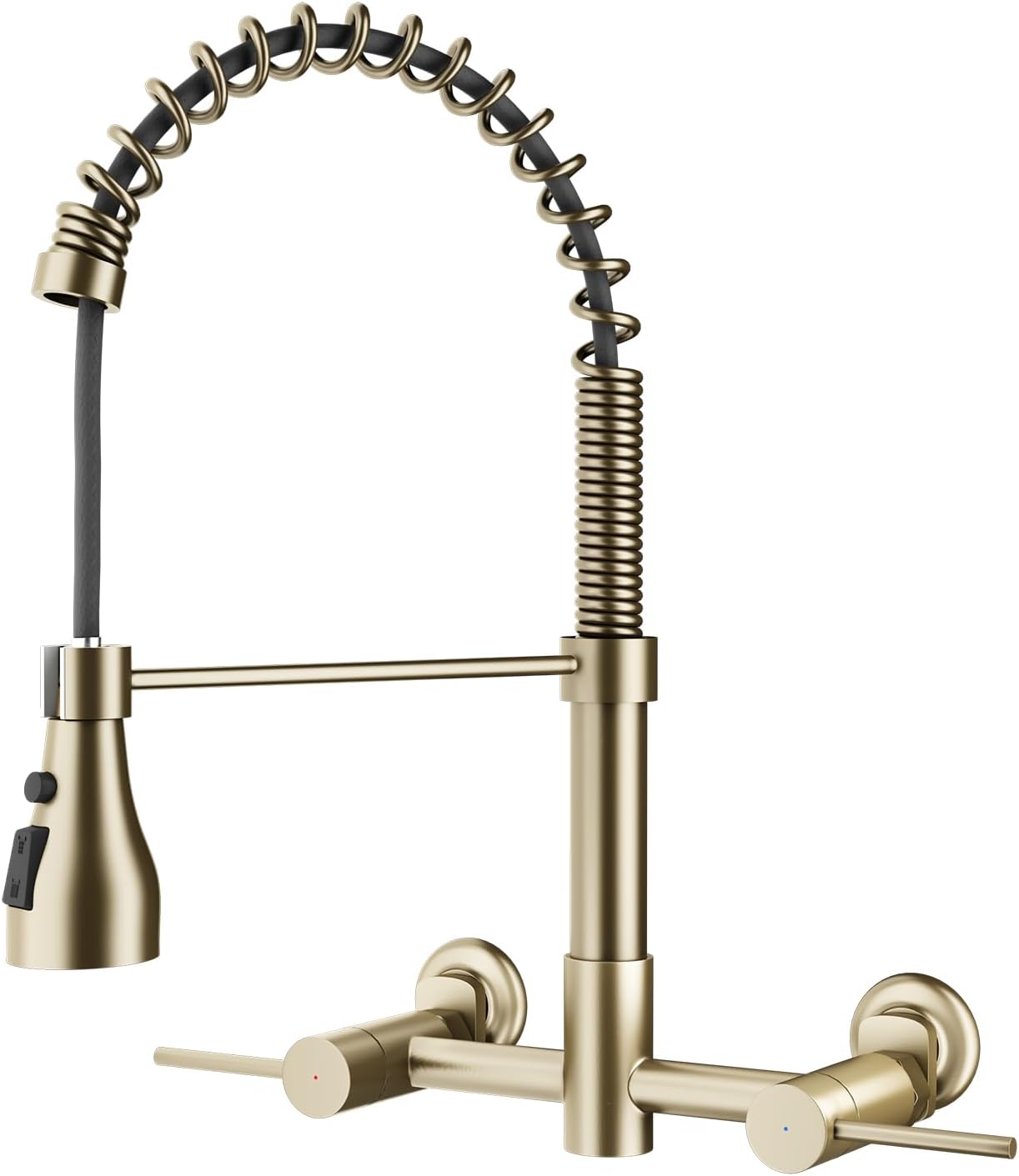 Wall Mount Kitchen Faucet, 8 Inch Center Wall Mounted Kitchen Sink Faucet with Pull Down Sprayer, Commercial Wall Mount Faucet (Gold)