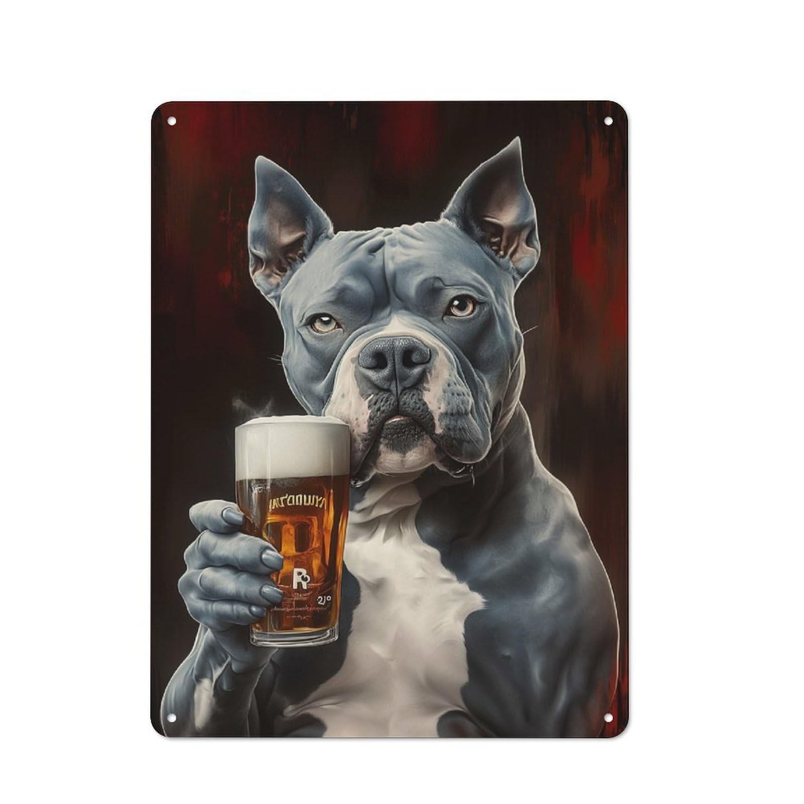 Shed Style Pitbull Dog Holding Beer Shed Metal Sign 40x30cm, Shed Wall Decor for Shed, Garden Room, Porch Or Garage
