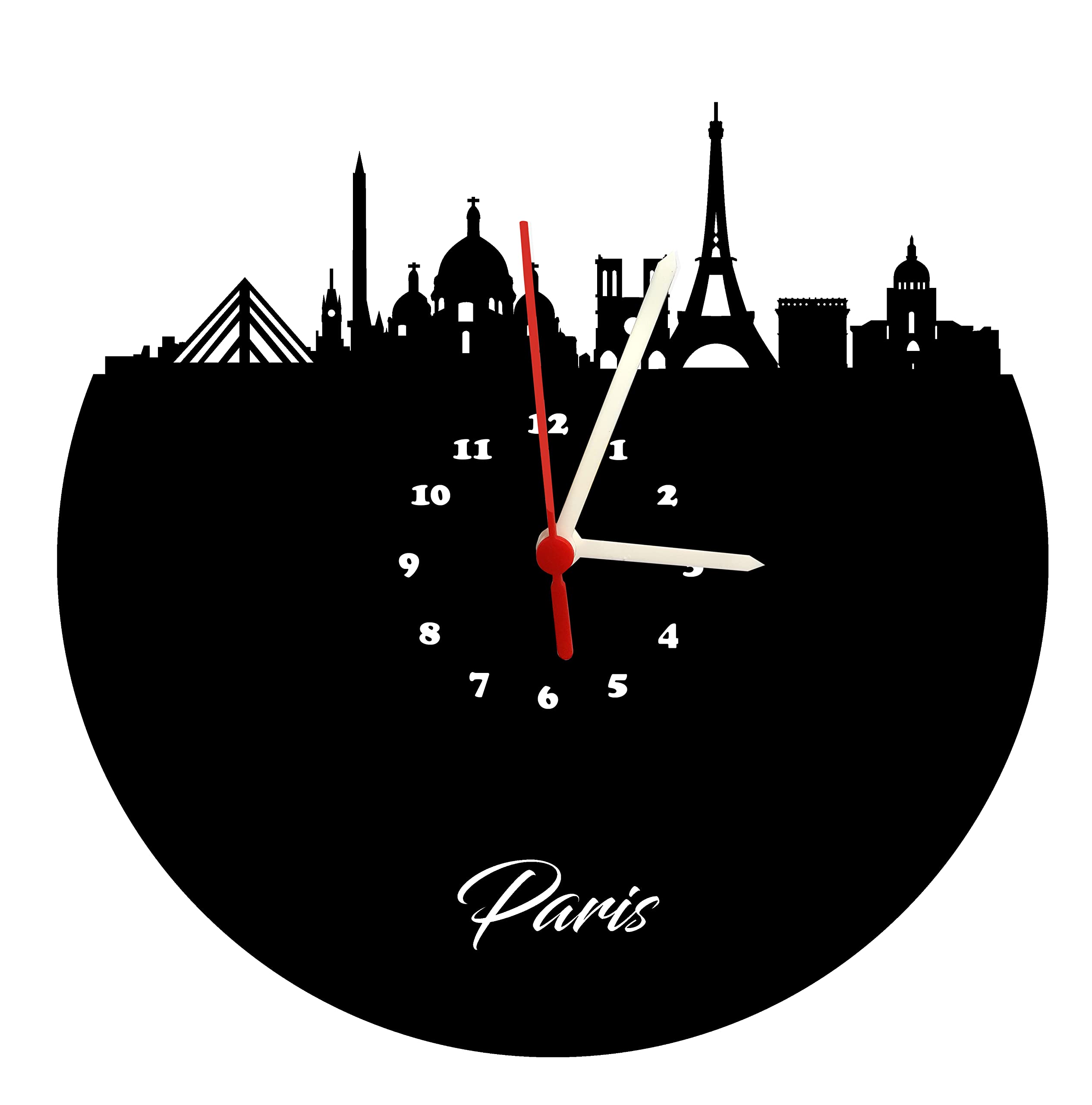 Zegar ścienny Paris Skyline z czarną tarczą z białymi cyframi, wysokiej jakości zegar ze szkła akrylowego zegar ścienny z mechanizmem kwarcowym
