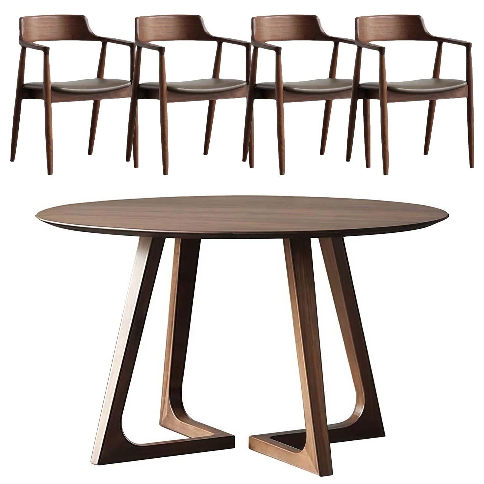 MidCentury - Tavolo da pranzo rotondo moderno in legno massello con base a V e design salvaspazio, facile da montare, ideale per sala da pranzo e soggiorno, 80 cm, set da 4 pezzi