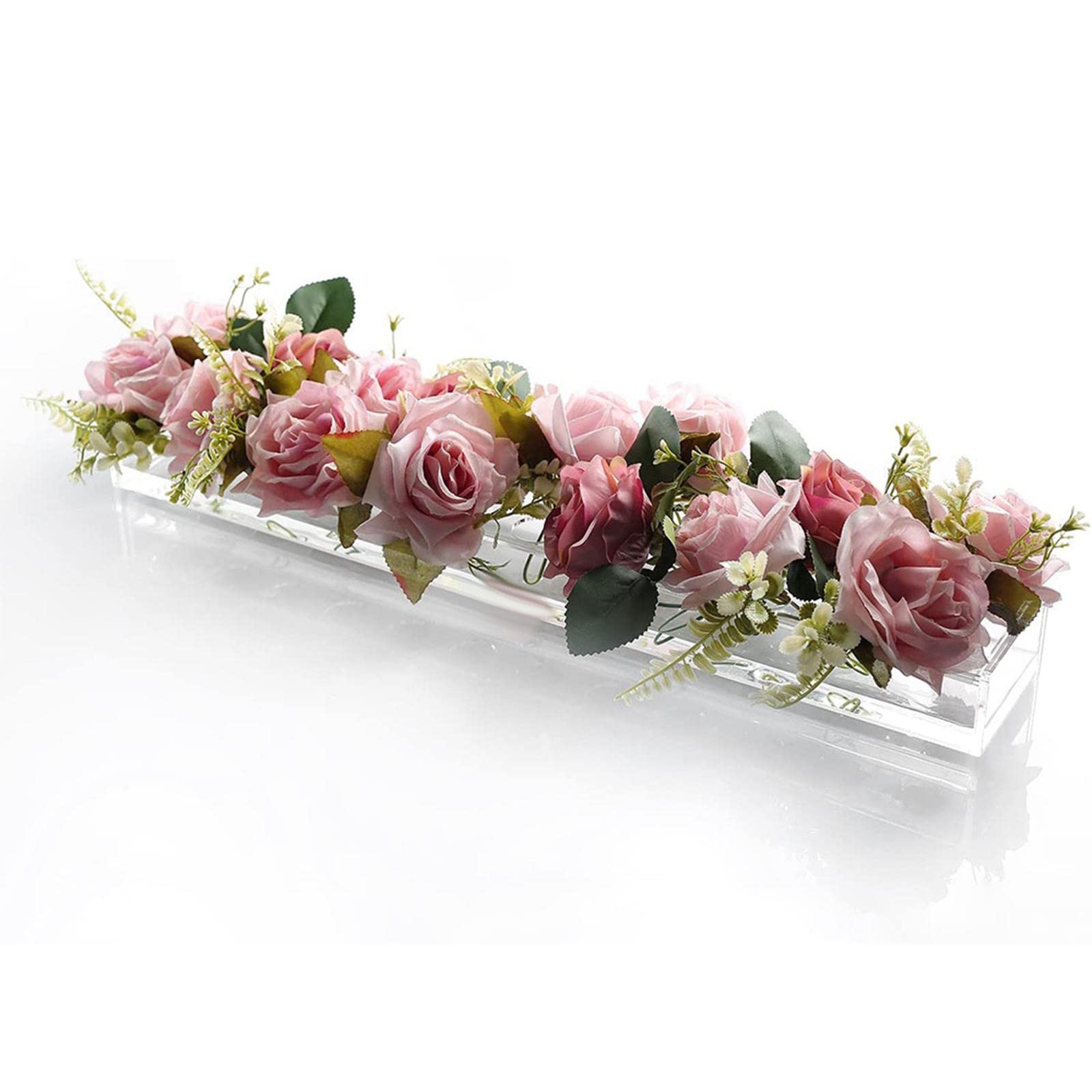 Acrylic Flower Vase Rectangular Clear Vase Desktop Flower Boxes Water Holder 35x10x6.5cmLED Light-image-29