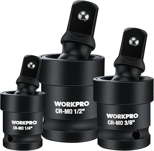 WORKPRO Impact - Juego de juntas universales de 3 piezas, 1/2 pulgadas, 3/8 pulgadas, 1/4 pulgadas, juego de adaptadores de enchufe, acero CR-MO