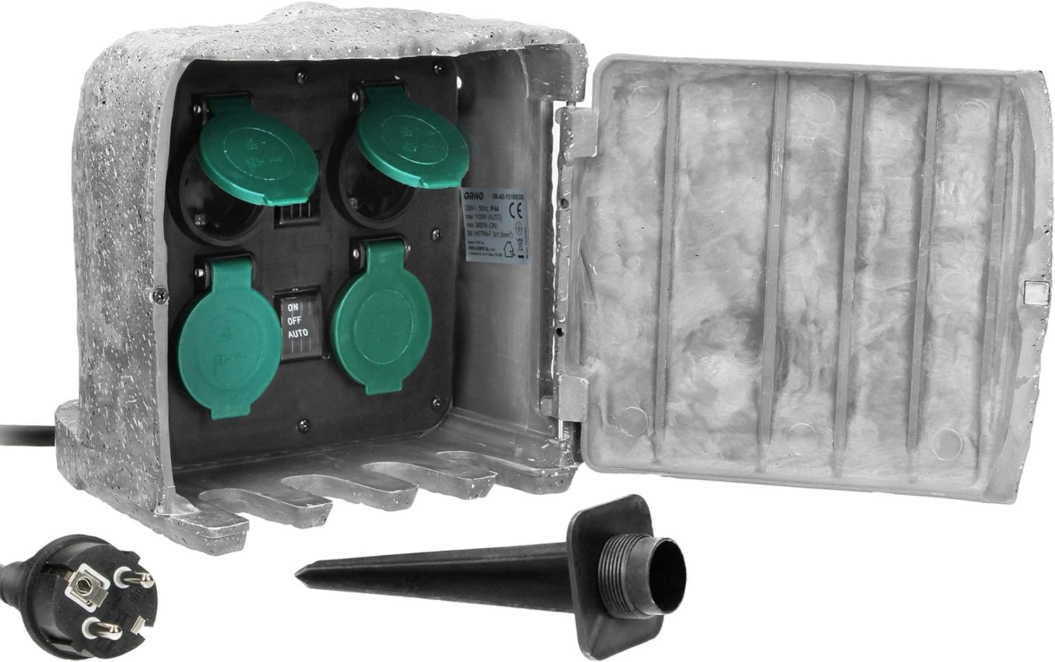 Außensteckdose Wasserdicht Gartensteckdosen Aussen Wasserdicht H07RN-F Gummikabel 3x1,5mm² 3m Steckdosen Steinoptik Aussen Betriebsarten: automatisch (max.1100 W) / manuell (max.3680 W)