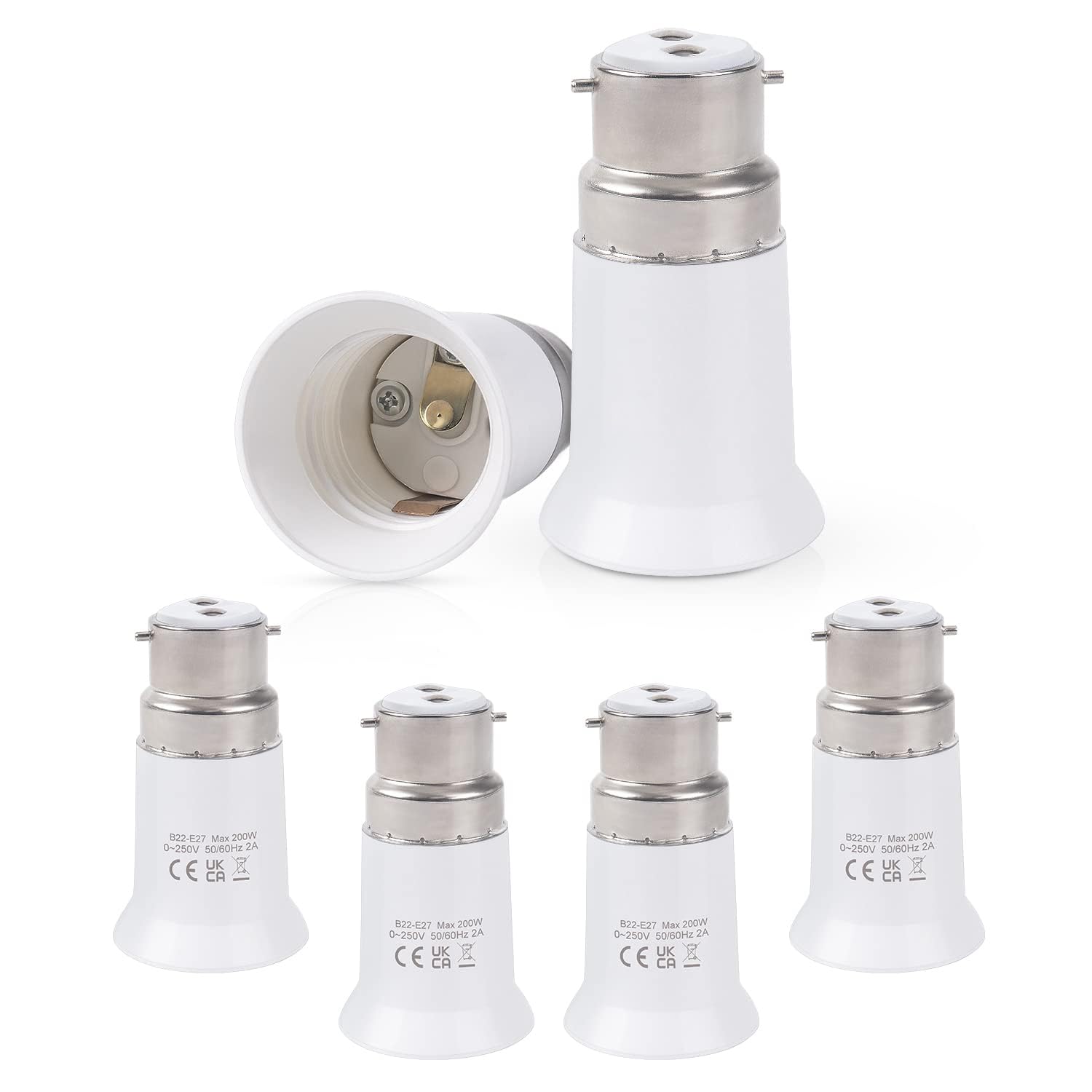 TERRIFI B22 to E27 Socket Converter, 6 Pcs Bayonet to Screw Edison Adapter, BC to ES Lamp Base Adapter for LED, Incandescent, and CFL Bulbs