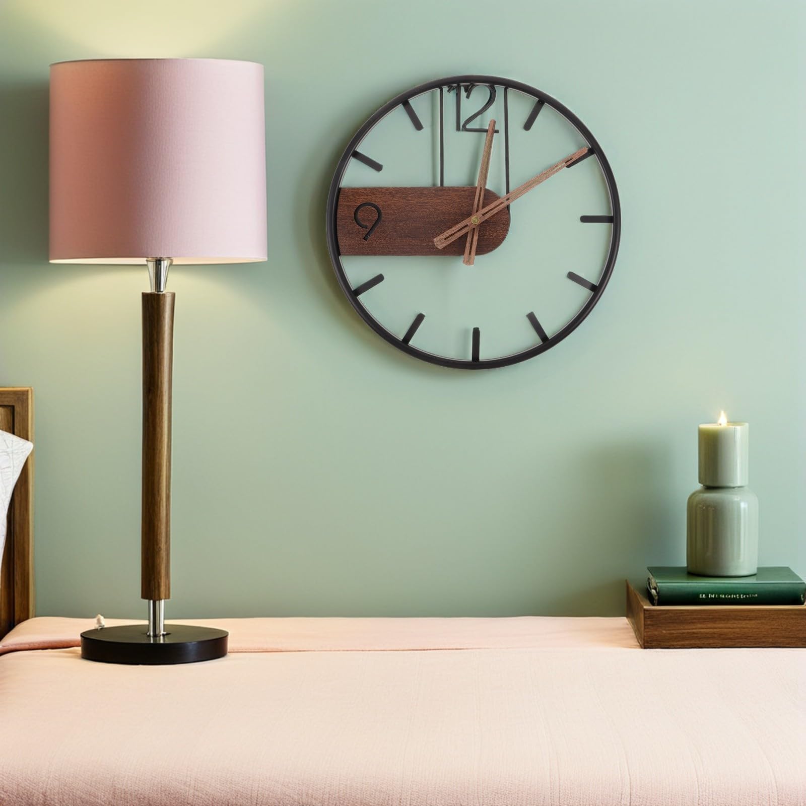 SHINEOFI Orologio da Parete Silenzioso Nero 40cm in Ferro e Legno | Design Minimal Creativo, per Soggiorno e Arredo Casa, Meccanismo Preciso ad Alta Accuratezza