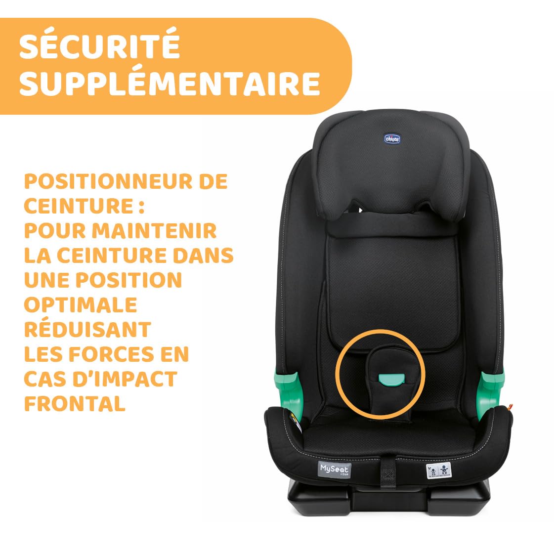 Chicco Fotelik samochodowy MySeat i-Size, łatwy montaż za pomocą złączy ISOFIX i Top Tether, odchylany, regulacja wysokości, zatwierdzony przez ECE R 129/03 (rozmiar I), 76-150 cm, od 15 miesięcy