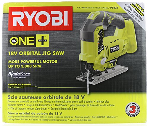 RYOBI One+ P5231 18V Lithium Ion Cordless Orbital T-Shaped 3,000 SPM Jigsaw (Battery Not Included, Power Tool and T-Shaped Wood Cutting Blade Only) - Image 8