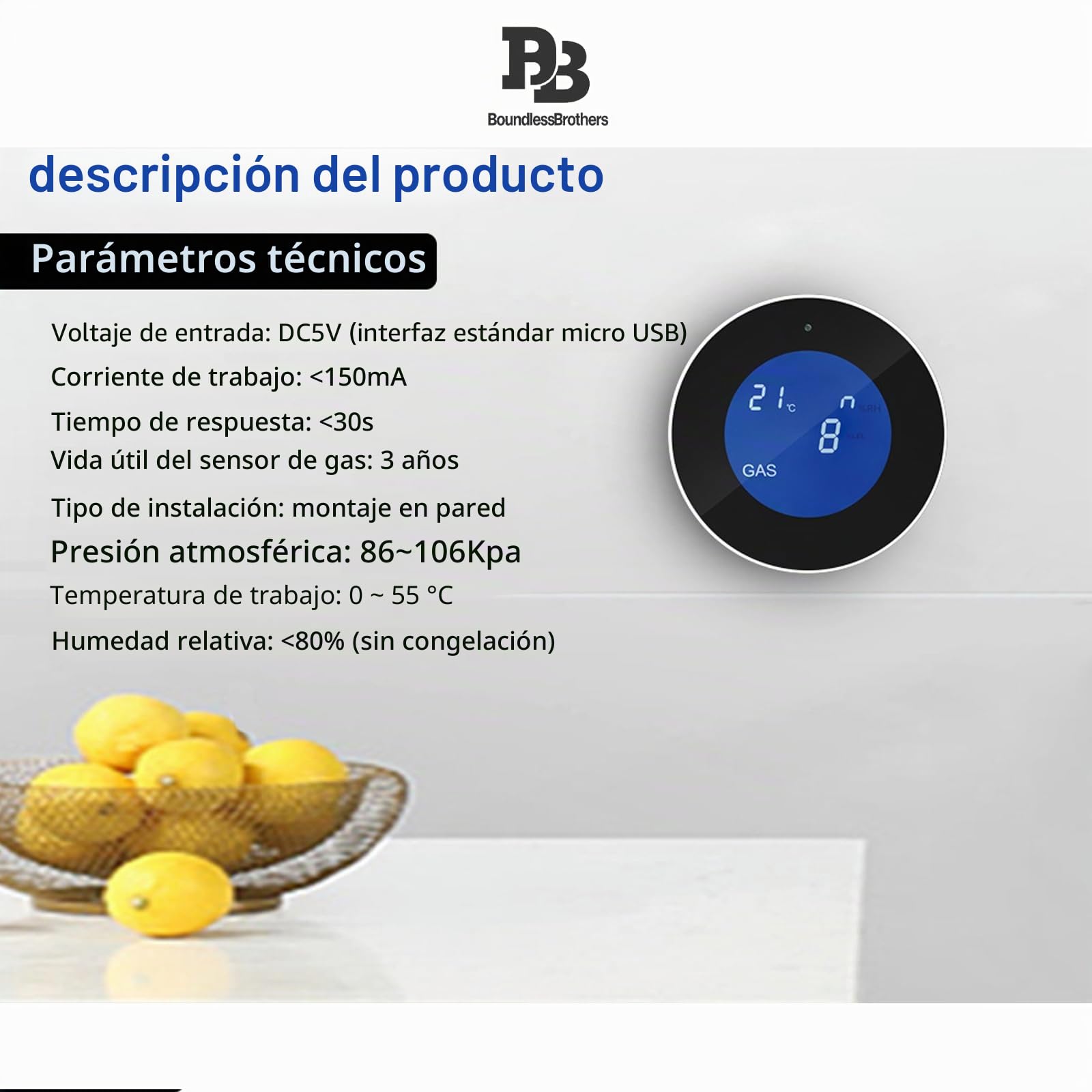 Detector de gas WiFi con LCD, detector de fugas de gas natural, gas embotellado/gas de carbón, alarma de 85 dB, control de aplicación, compatible con Alexa y Google Home, certificado EN 50194, fuente