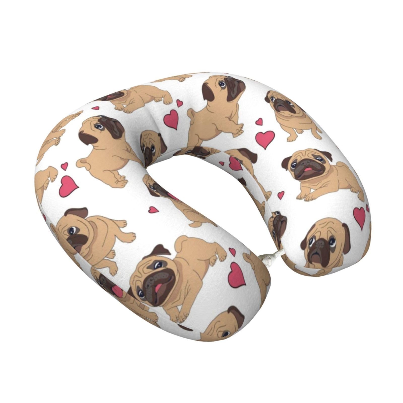 LKYMOH Funny Cartoon Pugs Puppies, Travel Neck Pillow U-Shaped Memory Neck Support Soft Comfortable With Washable Cover For Airplane Car Traveling and Office