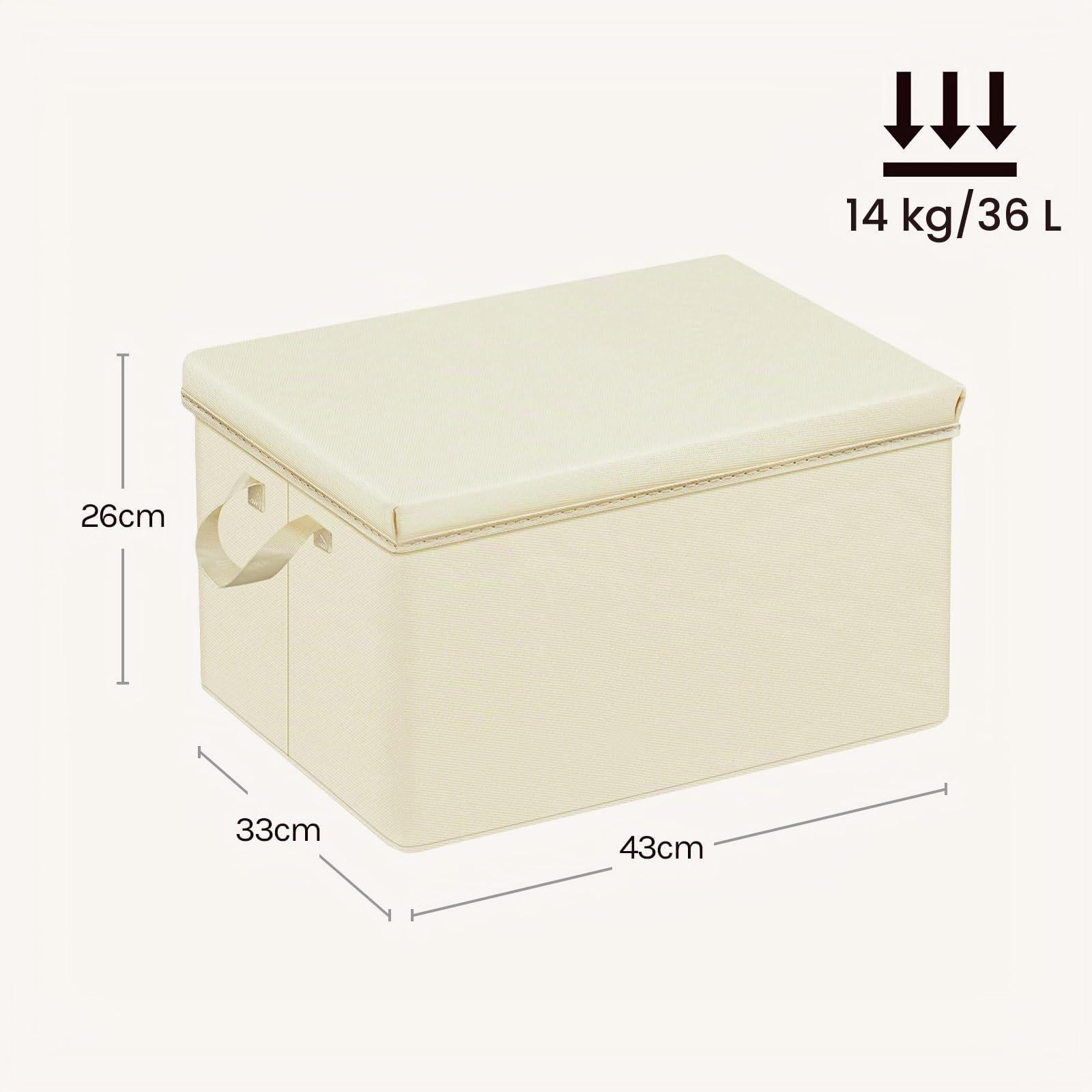 WOLTU Cajas de Almacenaje con Tapa, Juego de 5 Cajas Plegables, 5 Cajas Organizadoras con Asas, Cajas Almacenaje de Tela, Cestas Resistentes para Ropa y Juguetes, Crema, 43x26x33 cm