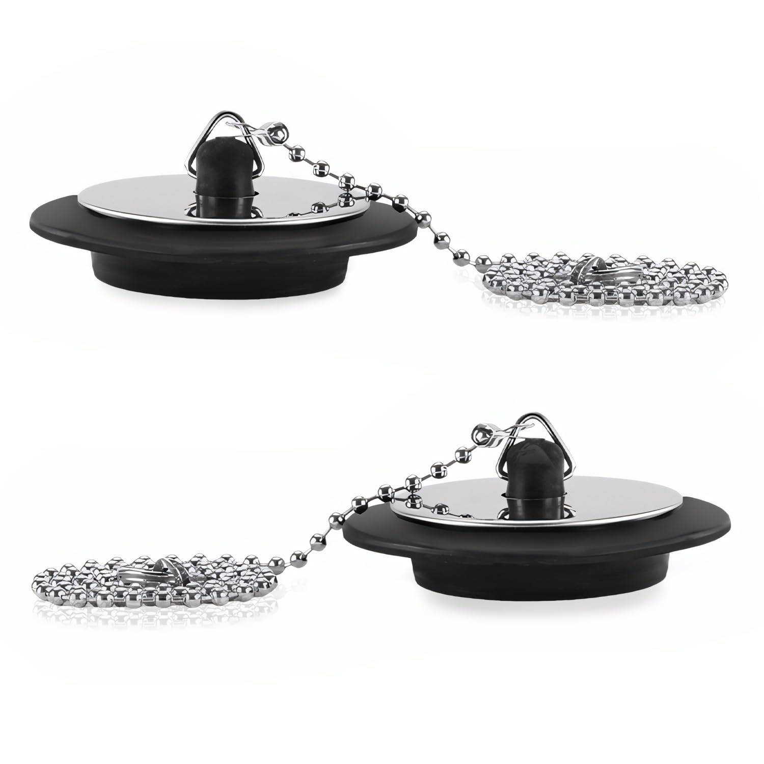 2 Pcs Sink Plug, Universal Sink Plug Replacement Bath Plug and Chain Kitchen Sink Plug Stainless Steel Chain Sink Plug for Bath Kitchen Sink Bathroom Sink (Size 1.65 in To 1.77 in, Chain 16.5 in)