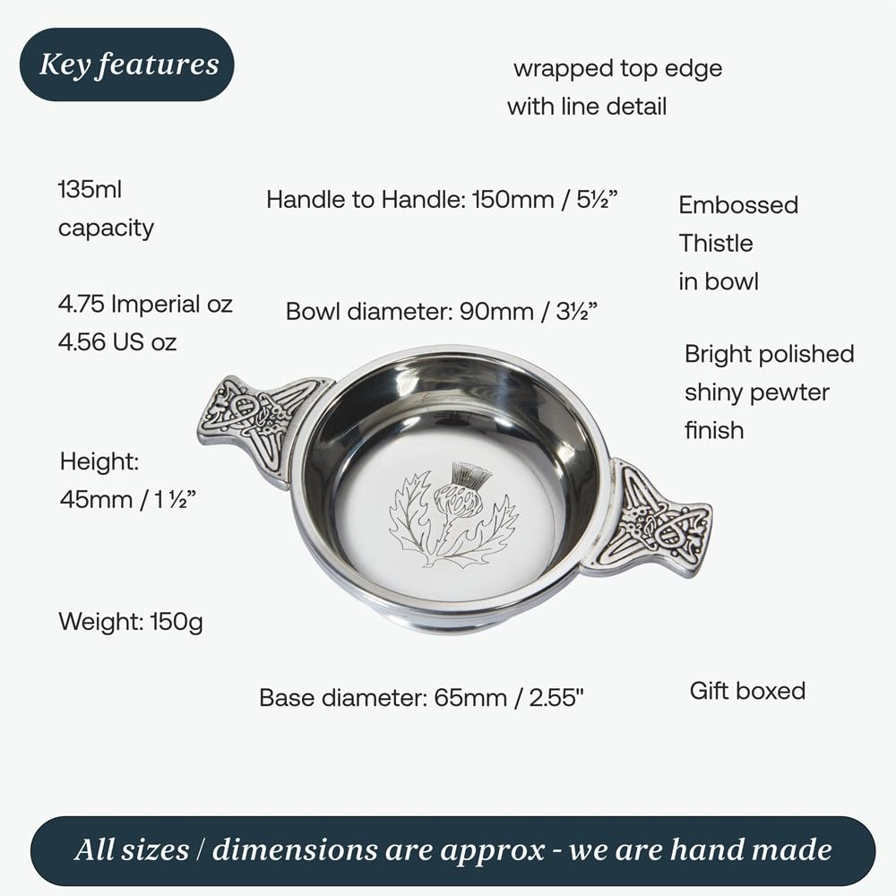 Wentworth Pewter - Quaich en étain, tastevin à whisky, bol de dégustation, bol d’amour, souper de Burns