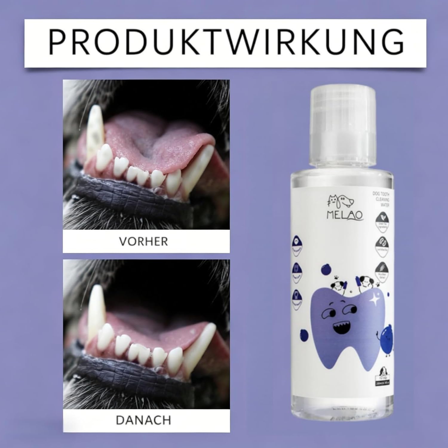 Fluffy Smile - Enjuague bucal dental para perros - No es necesario cepillarse los dientes, fácil de añadir al agua potable, reduce la placa dental y el mal aliento, cuidado bucal diario suave