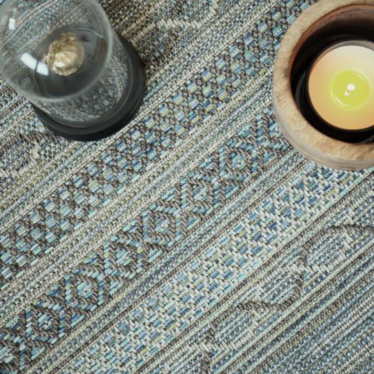 Decoweb Moquette Tissé Plat - Aztlan - Blue Multicolor - Rouleau de 4m x 2m