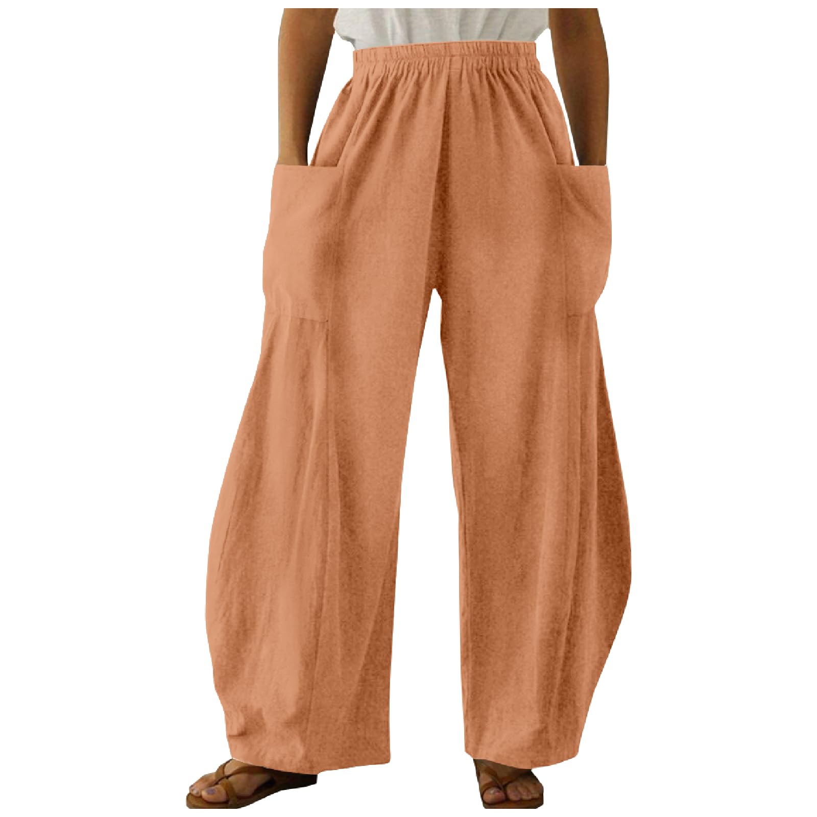 MARSVOVO Womens Summer Pants Lounge Comfy Elastic High Waisted Trousers Casual Beach Pants with Pockets