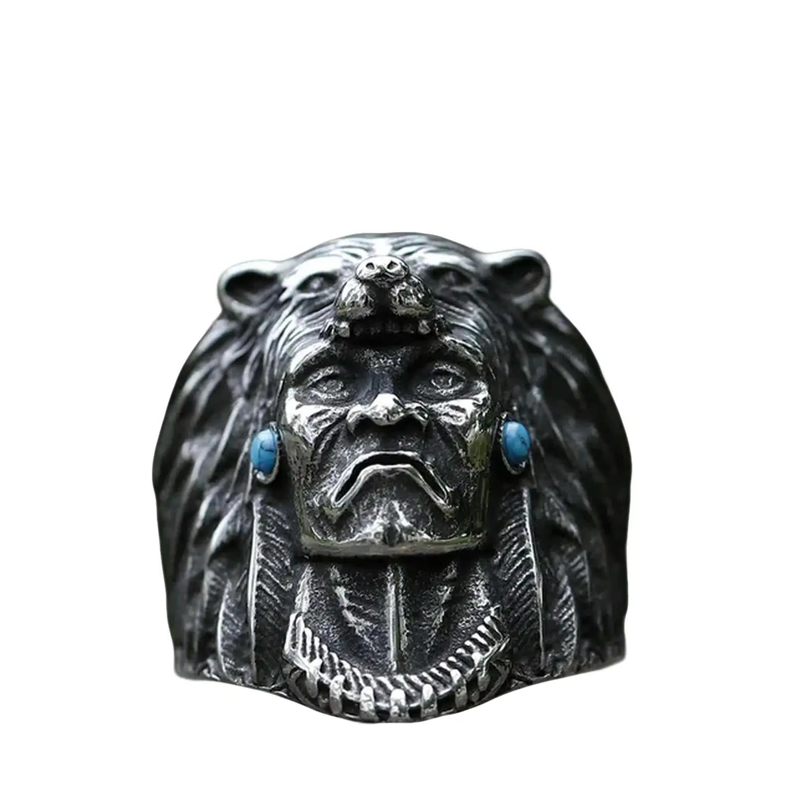 New Men's Rings Indian Warrior Biker With Wolf Animal Ring Religion Jewelry Vintage