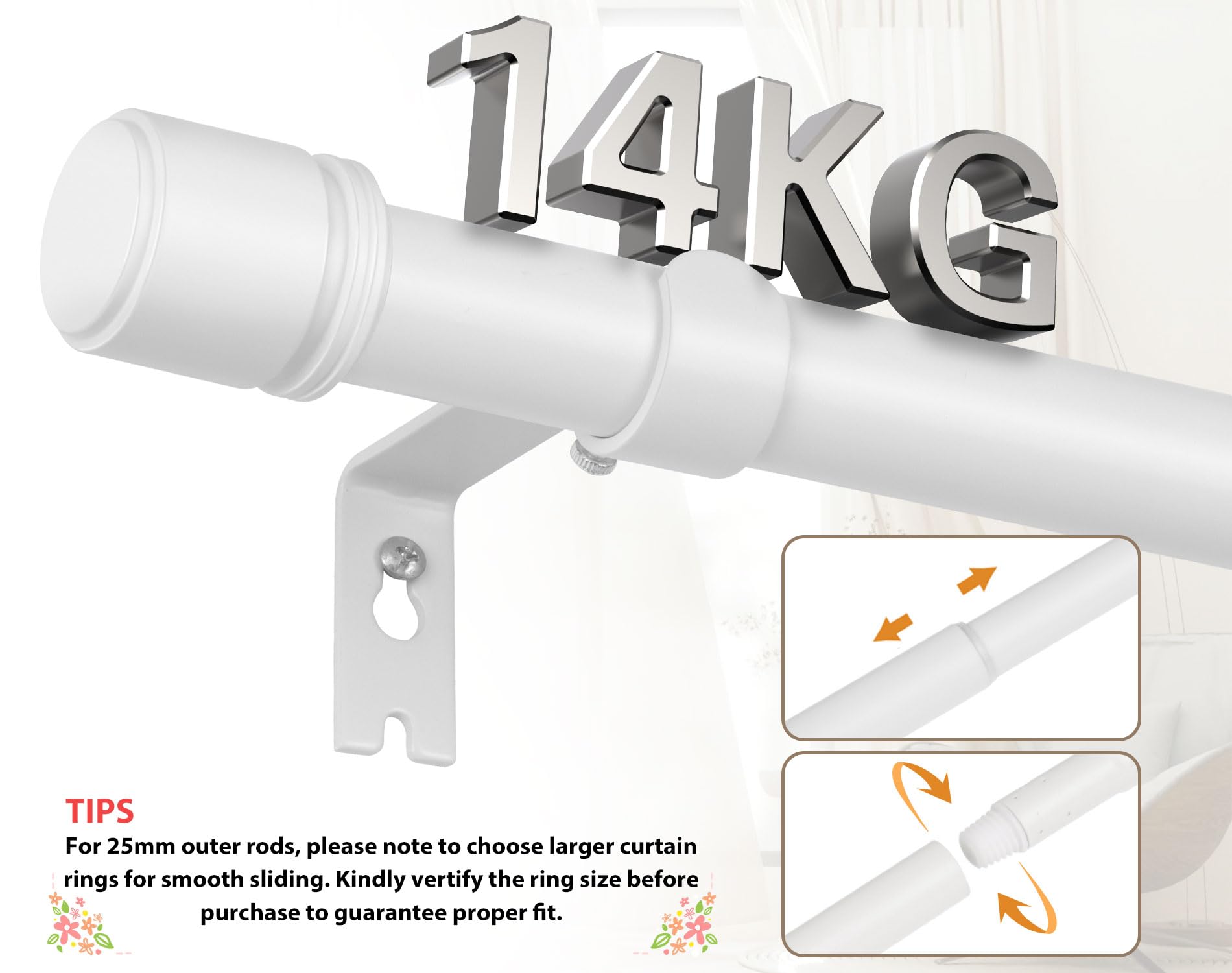 Tringle à Rideau Extensible En Or 25 Mm – Longueur 80-148 Cm, Pour Fenêtres 50-138 Cm, Avec Supports