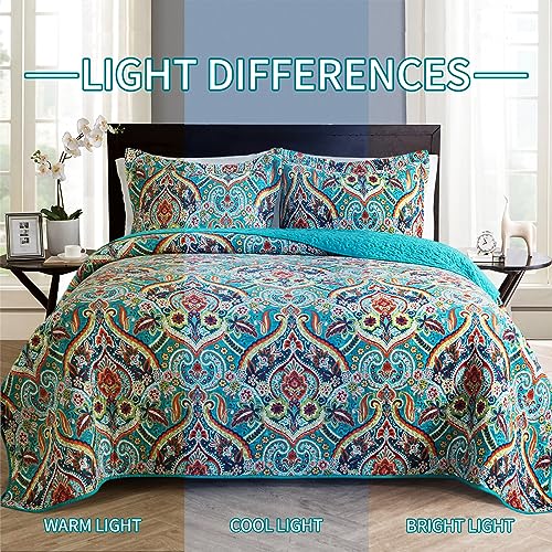 BEDIFANY Cotton Quilt King Size - Lightweight King Size Quilt Bedding Set for a Comfortable Sleep - Reversible Bedspread (98 * 106 in) with Boho Pattern, 3 Pieces