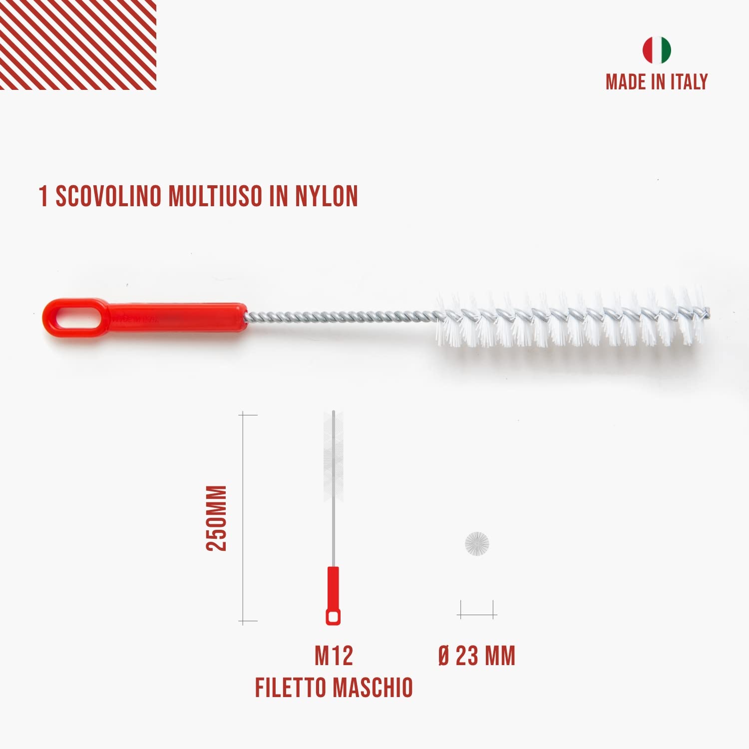 Kit Pulizia Camino BARETTO - Scovolo Nylon 250mm, Spazzola Acciaio E Scovolino Multiuso Per Canne Fumarie - Foto 2