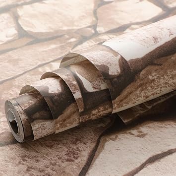 Snewvie 3D Stone Brick Effect Wallpaper Brown Stereo Imitation Texture Wall Paper Rustic Retro Decoration for Bedroom Living Room Restaurant Cafe Fireplace,950 * 53cm