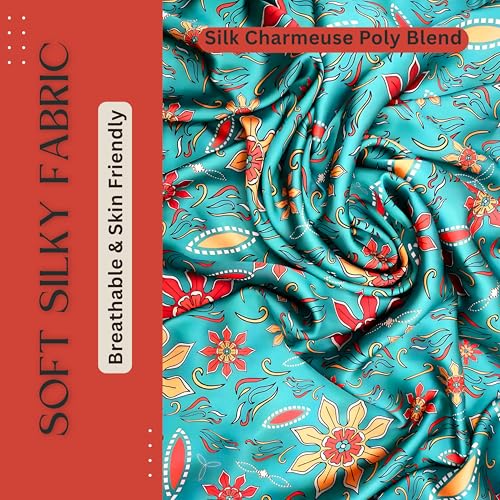 Wild Rag Silk Scarf 36'', Western Cowboy Bandana Square Silky Wild Rags,Teal Floral Tibal Scarves for Men & Women3