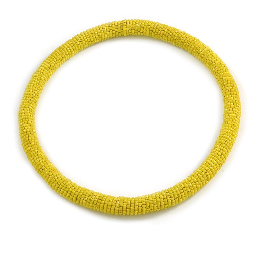 Collana Girocollo Elastica Avalaya Con Perline Gialle Banana | 44 Cm In Metallo E Vetro - 2
