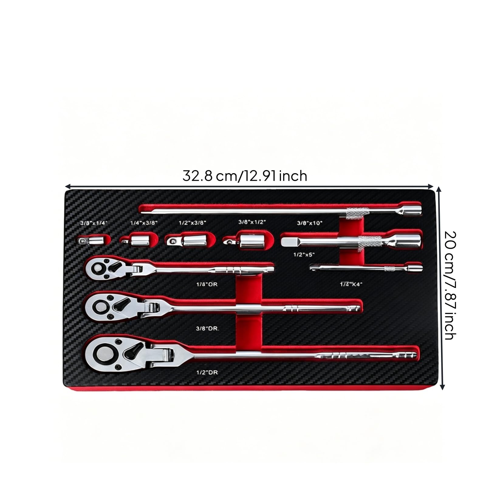 10 Pezzi Chiave a Cricchetto Estensibile Set Chiave a Bussola Cricchetto Pieghevole Chiave a con Adattatori per Bussole 1/4 3/8 1/2 in Acciaio Cromo