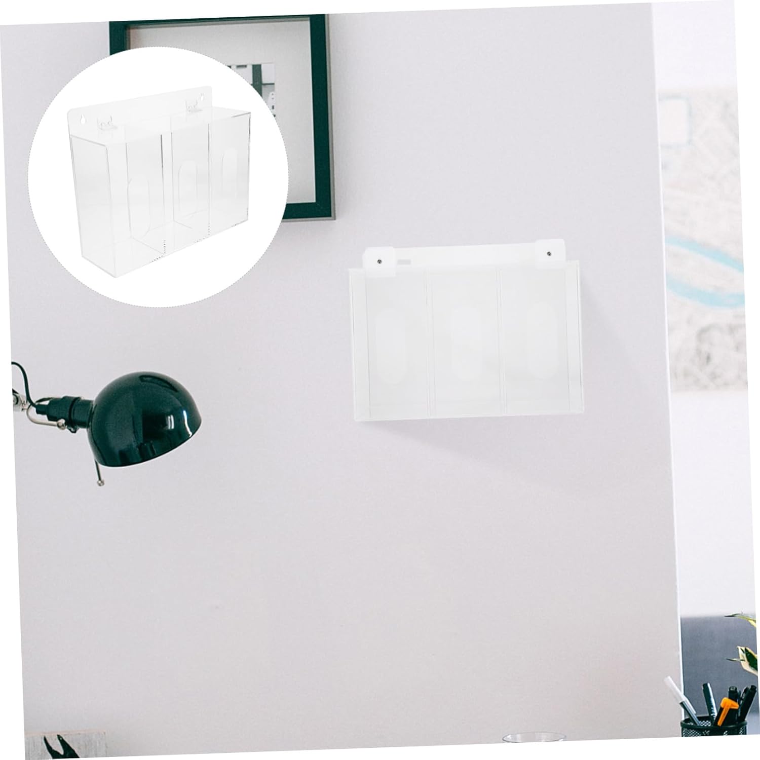 OUNONA 3grid Wall Mount Glove Holder Box Acrylic Mask Glove Dispenser Professional Laboratory Storage