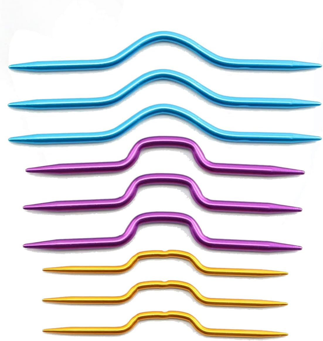 9PCS Knitting Accessories Aluminum Cranked Cable Needles ArcuateCable Stitch Holders Yarn