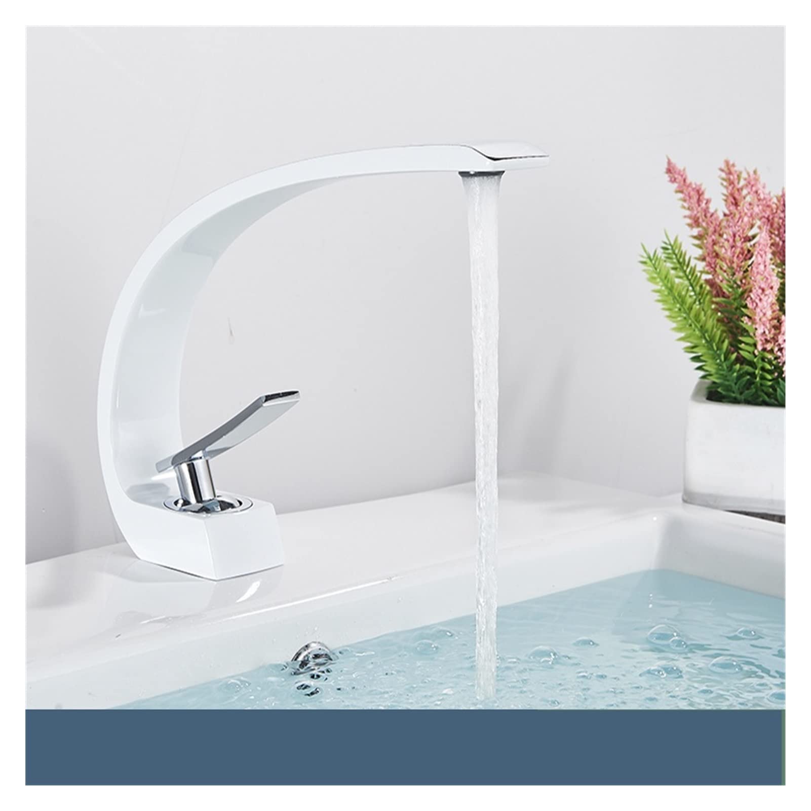 Mooilko White And Chrome Chrome Bathroom Basin Faucet Single Handle Polished Gold Faucet Hot Cold Mixer Taps Deck Mount Washbasin Crane Easy To Install(White And Chrome)