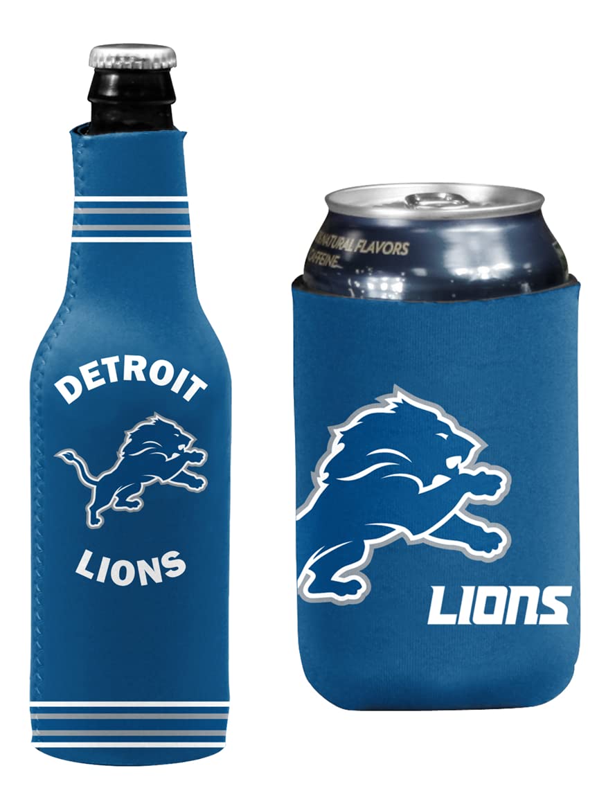 Football Can & Bottle Holder Insulator Beverage Huggie Cooler (Detroit Blue Crest/Logo (Lions))